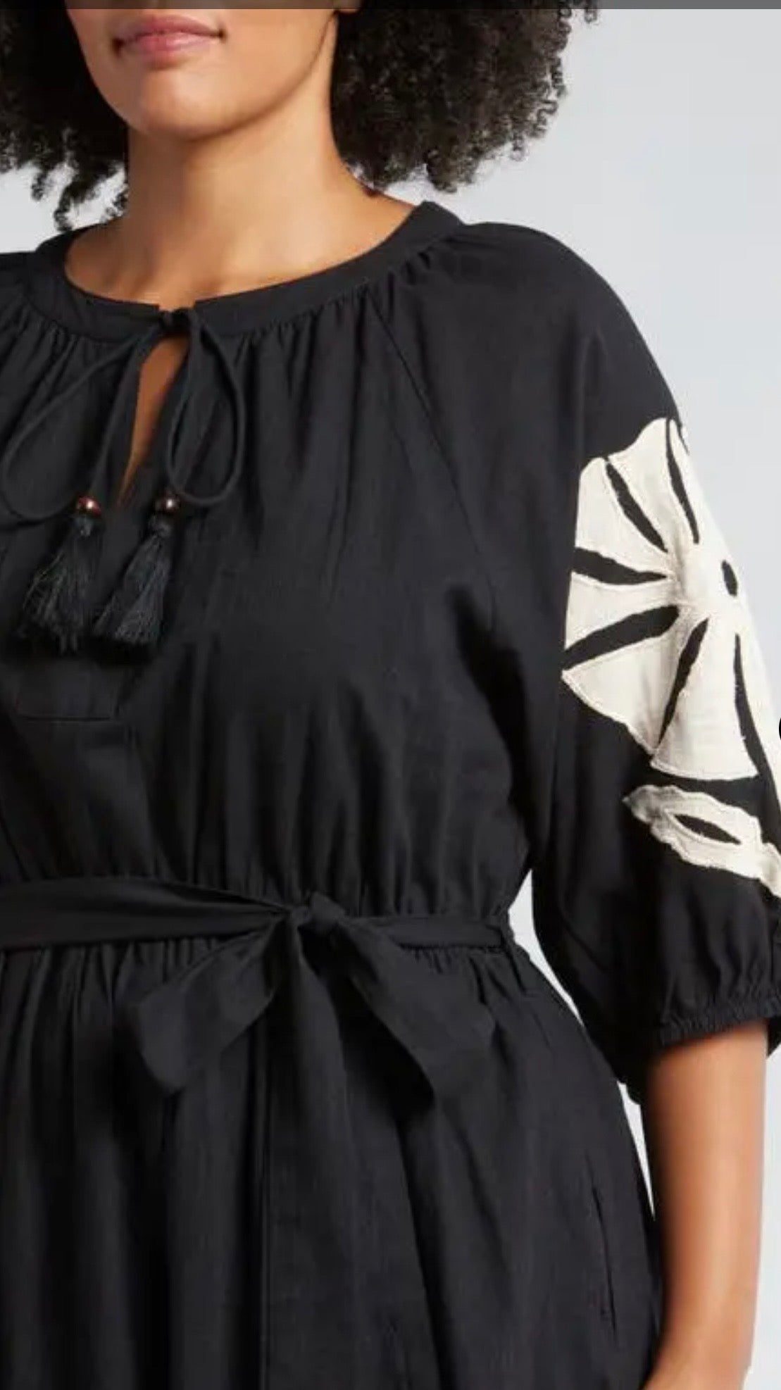 Ciebon Tiana Embroidered Black Cotton Midi Dress - Size Medium