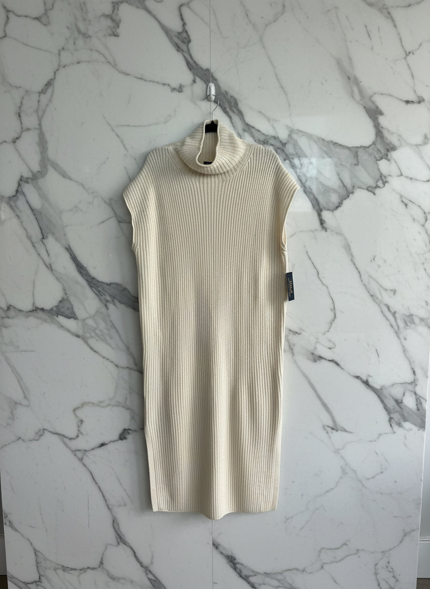 Rib-Knit Wool Mockneck Sweater Dress in Cream - Size M - *PI