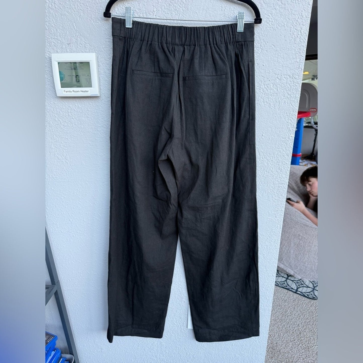 VINCE Black Linen Wide-Leg Pants - Medium