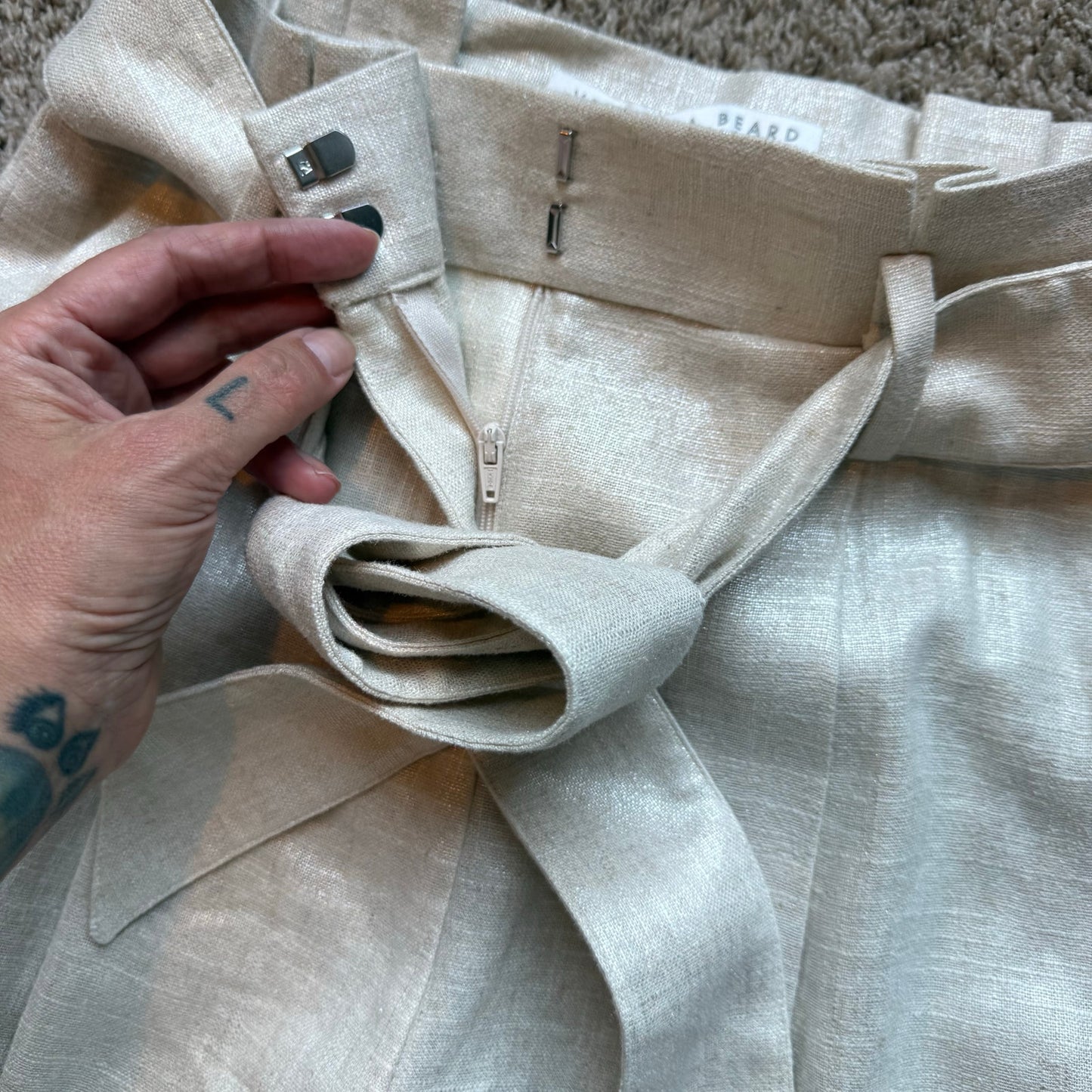 NWT Veronica Beard Zelly Pants in Beige with Silver Hue - Size 0