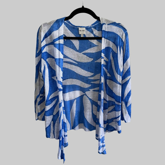 Nic + Zoe Blue and White Linen Blend Cardigan - Size Medium