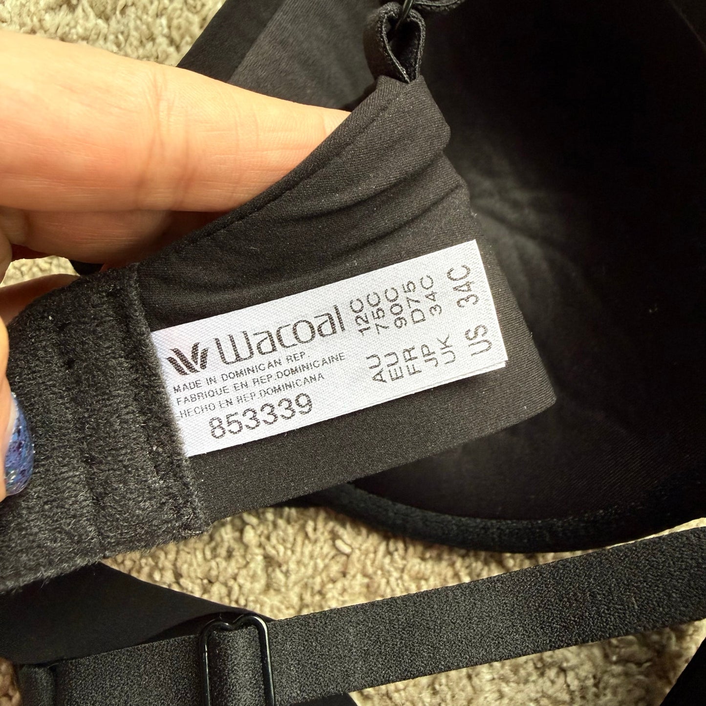 Wacoal T-Shirt Black Bra - Size 34C