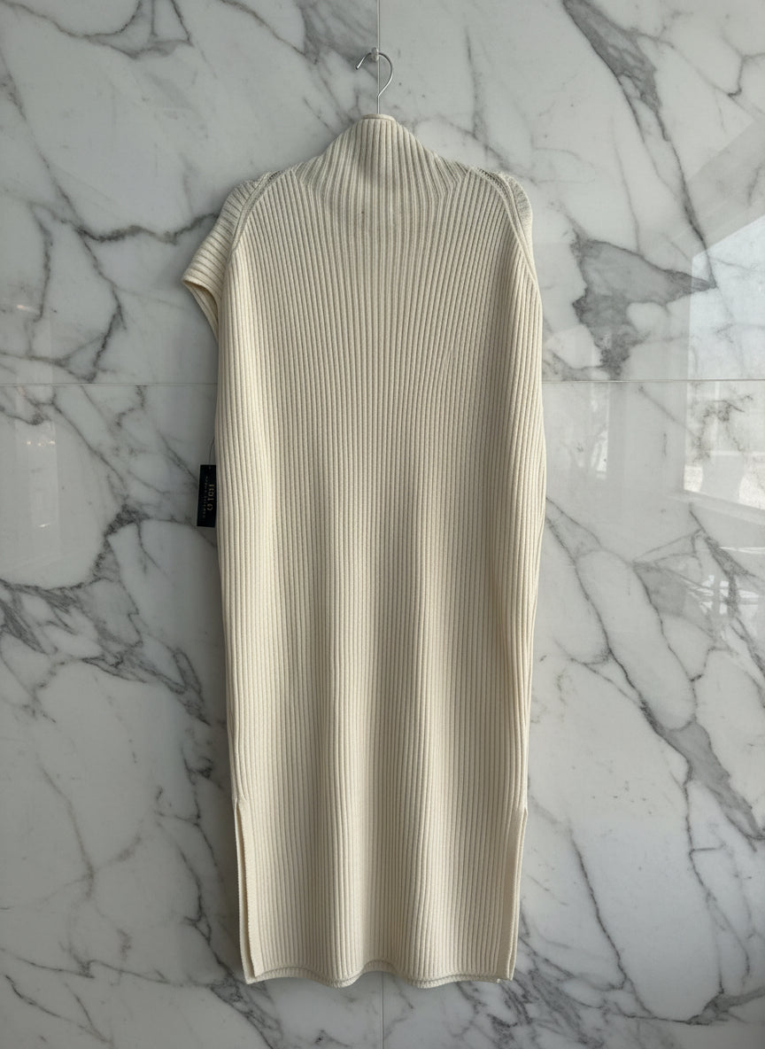Rib-Knit Wool Mockneck Sweater Dress in Cream - Size M - *PI