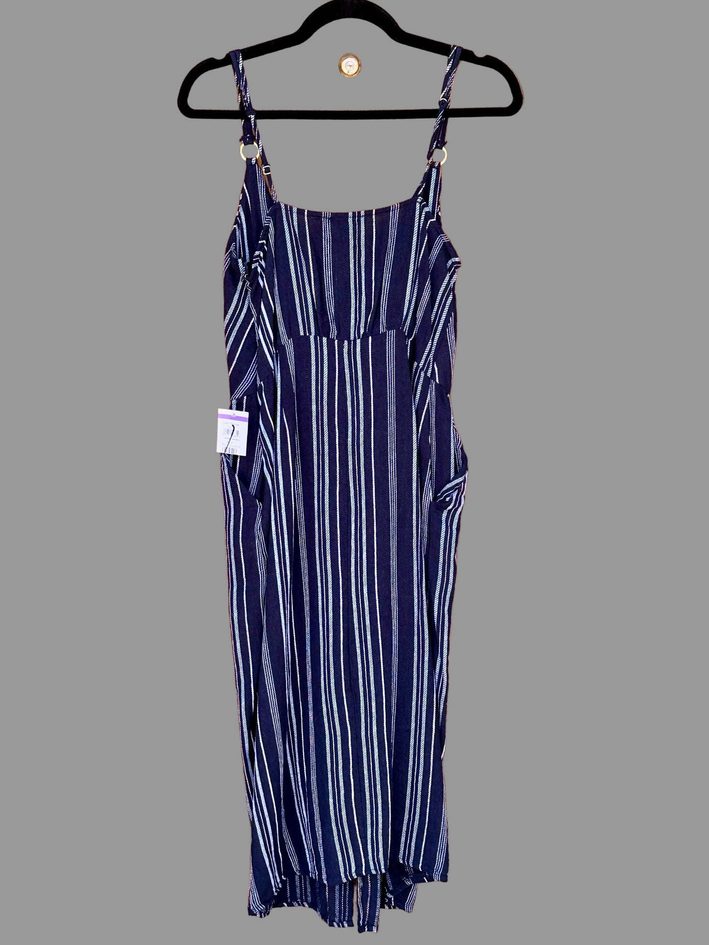 Ellen Tracy Tie Front Linen Blend Dress in Navy with Stripes - Size Small