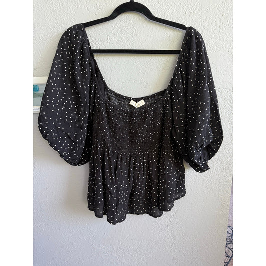 Boutique Black Polka Dot Blouse Size Large