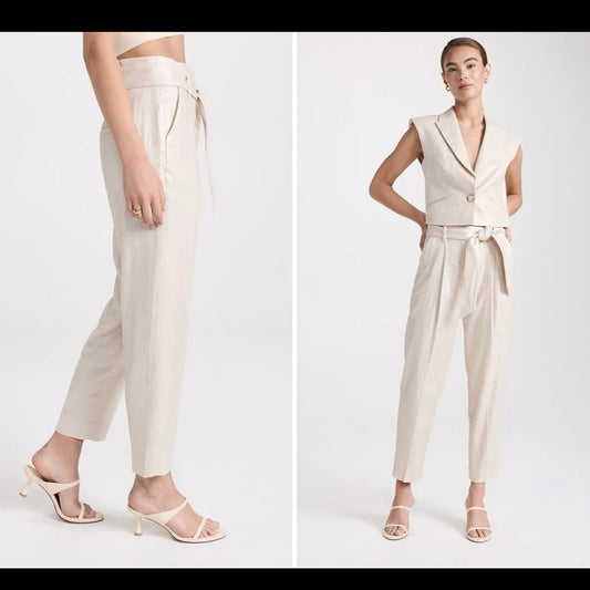 NWT Veronica Beard Zelly Pants in Beige with Silver Hue - Size 0