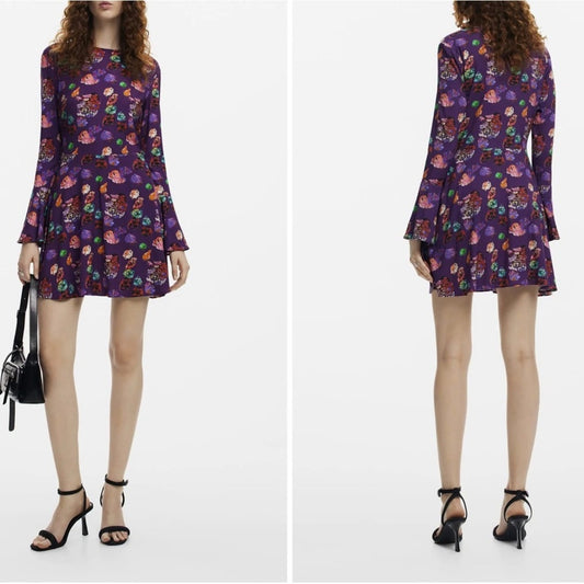 Desigual Purple Floral Long Sleeve Dress in XL
