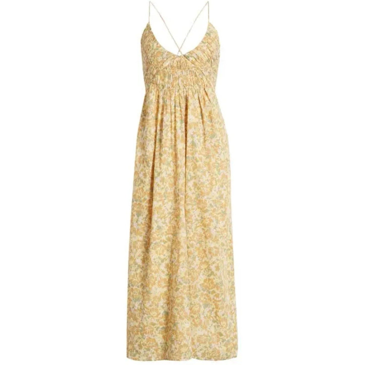 Treasure & Bond Smocked Bodice Strappy Back Olive Floral Dress - XL - MSRP $89