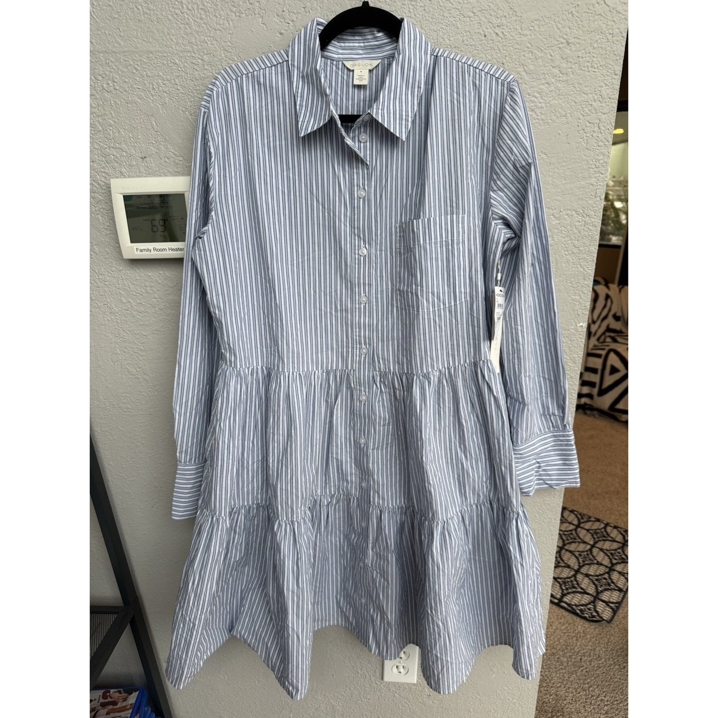 Caslon Stripe Shirt Dress - Blue - Medium - MSRP $89 - NWT