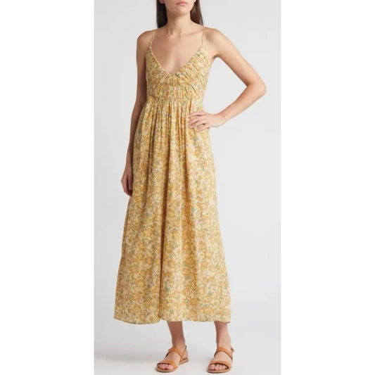 Treasure & Bond Smocked Bodice Strappy Back Olive Floral Dress - XL - MSRP $89