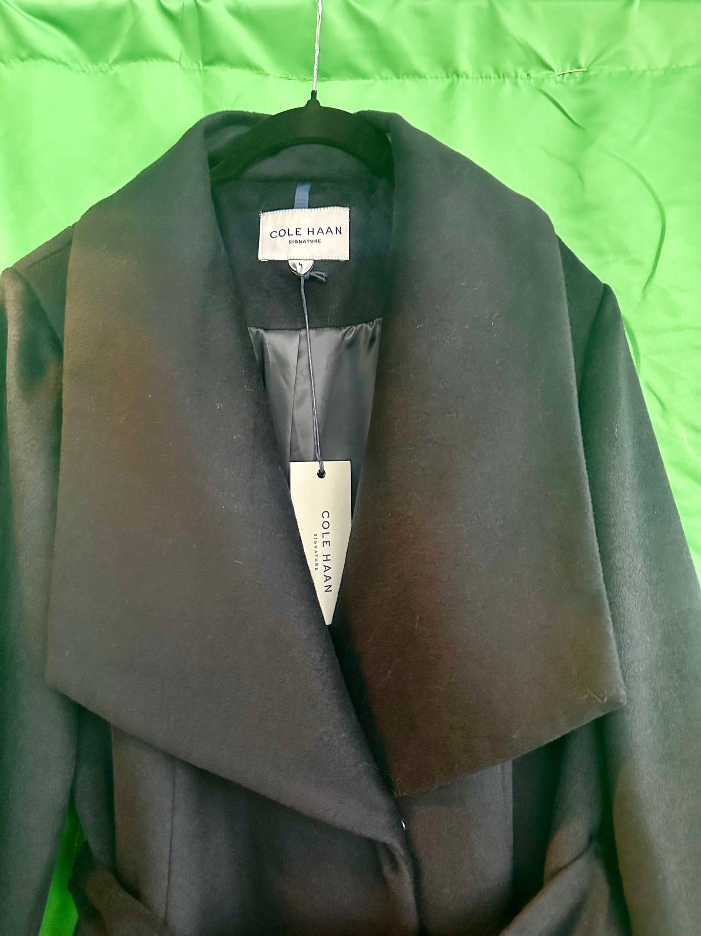 Navy Belted Wool Blend Wrap Coat by Cole Haan - Size 14