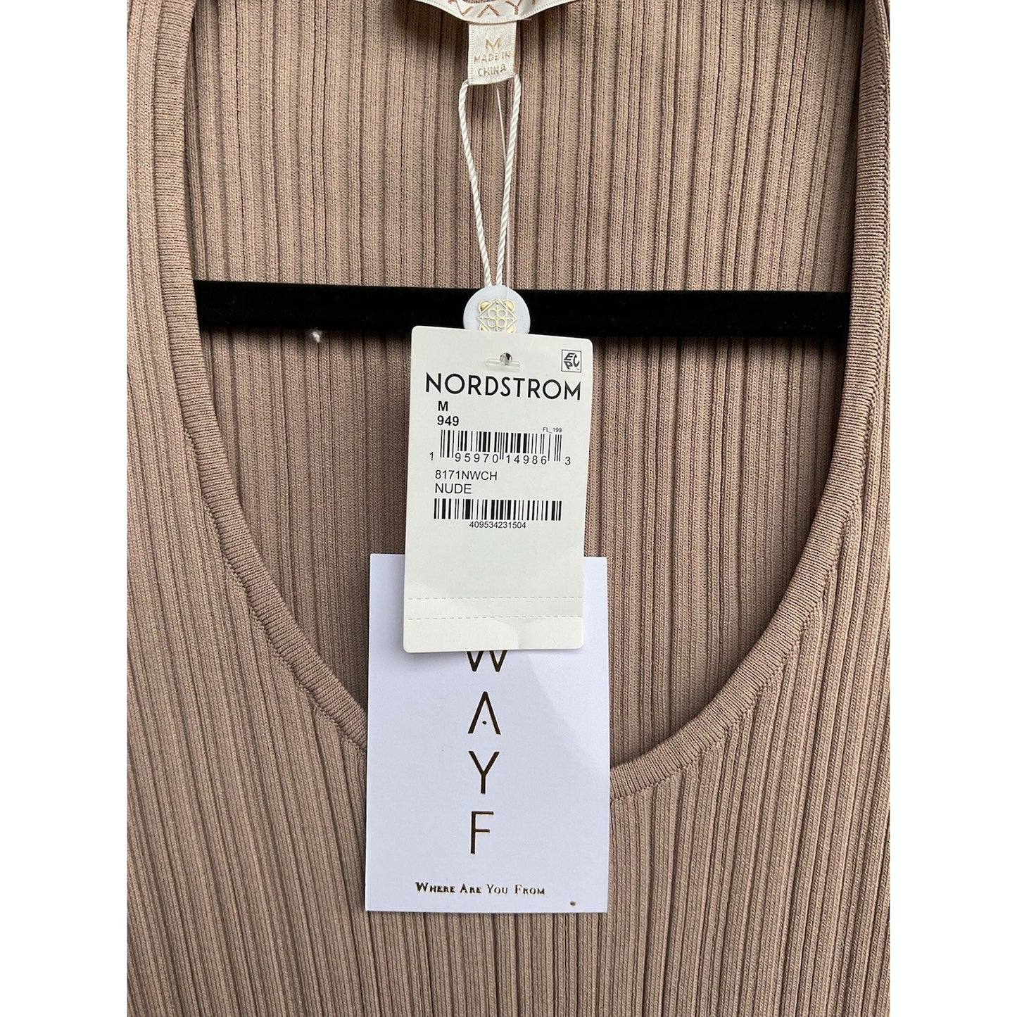 WAYF ALEXI Long Sleeve Ribbed Belt Midi Beige Dress - M - New With Tag -MSRP $99