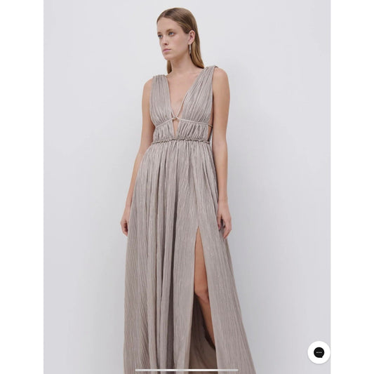 Simkhai - Plisse Lame Goddess Gown in Champane - Large - Preowned