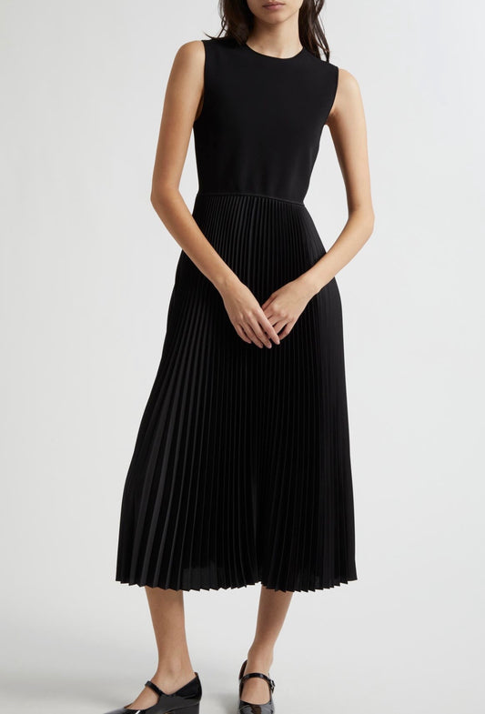 Theory Black Sleek Poplin Sleeveless Pleated Black Dress - Size 6