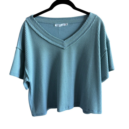 Blue LUSH Ribbed Boxy Tee - small