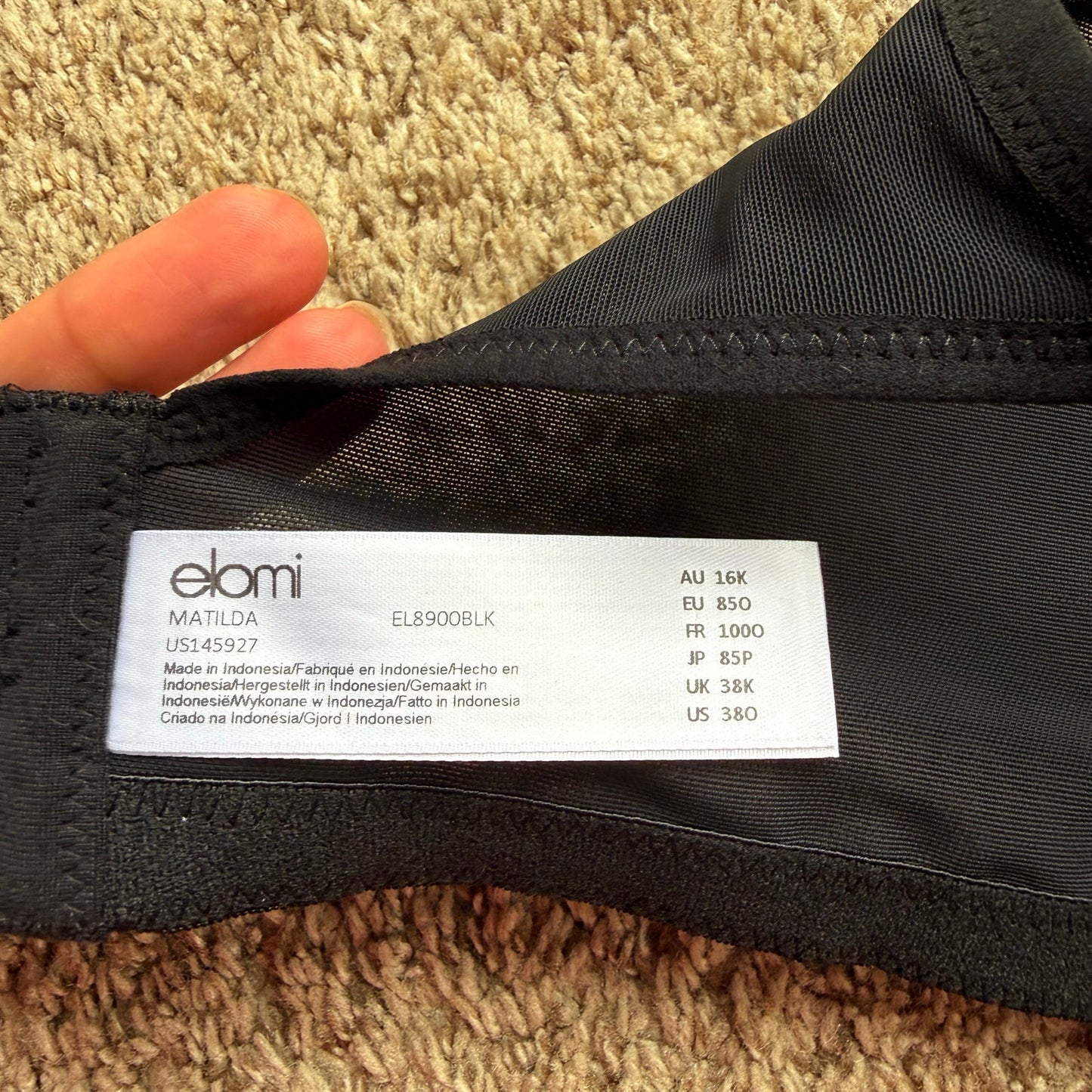Elomi Matilda Black Bra - Size 38O