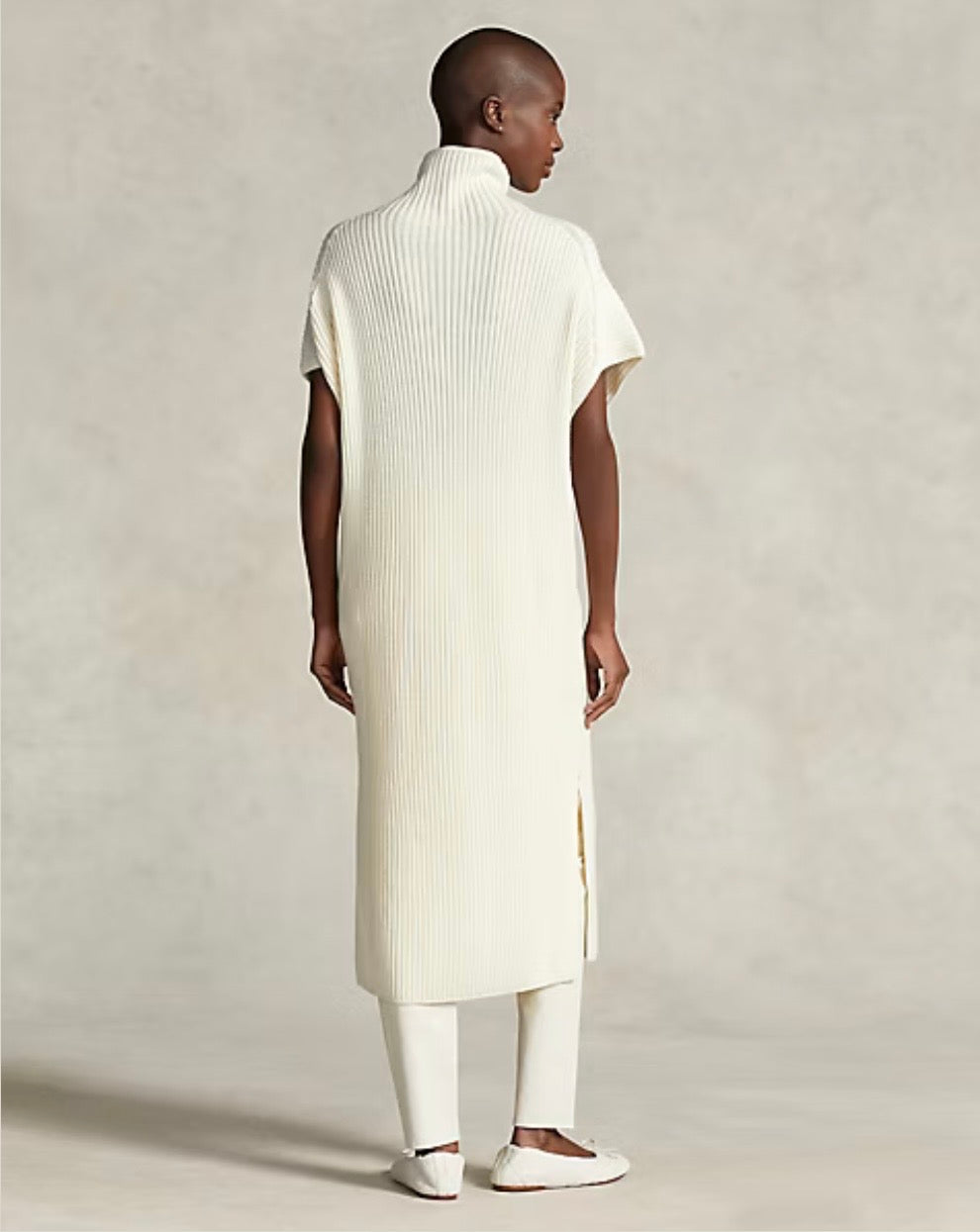 Rib-Knit Wool Mockneck Sweater Dress in Cream - Size M - *PI