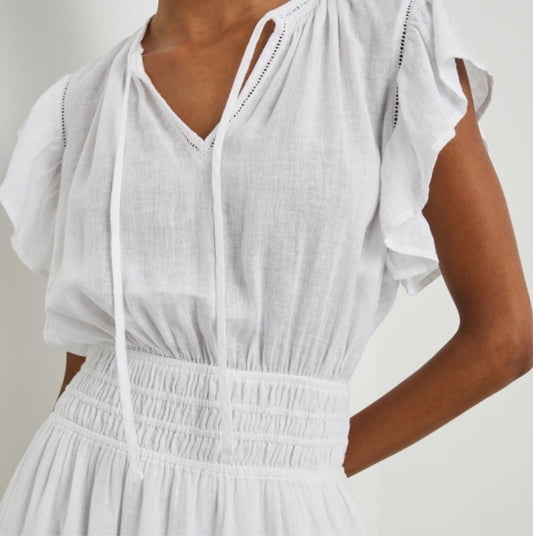 Rails lona White Lace Detail Linen Midi Dress - Size Medium