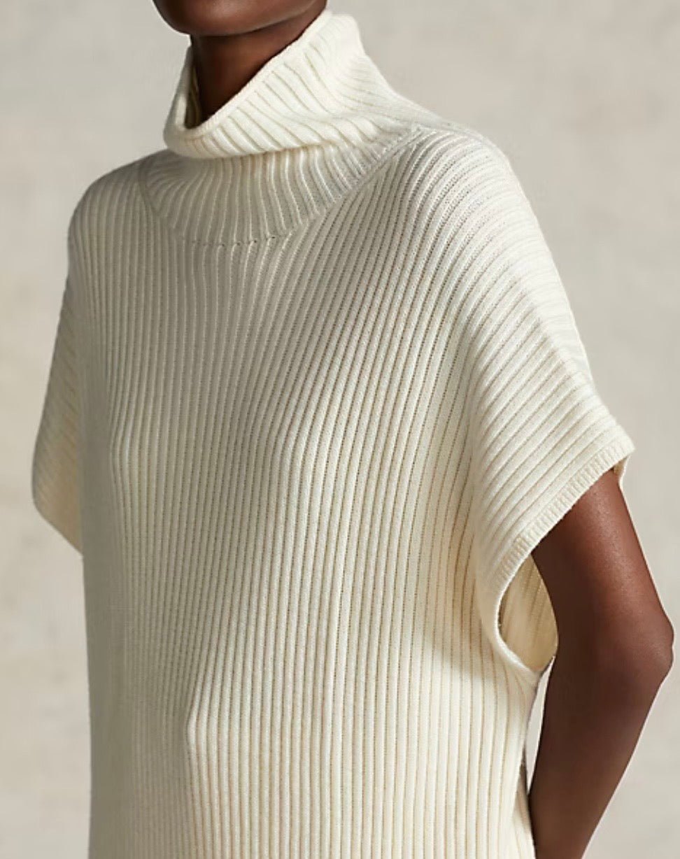 Rib-Knit Wool Mockneck Sweater Dress in Cream - Size M - *PI