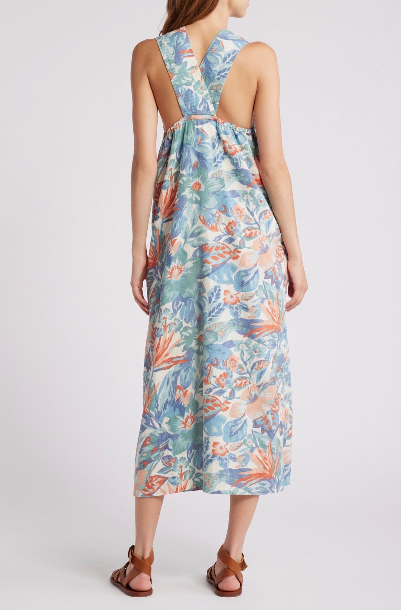 Faherty Bay Twist Seersucker Halter Floral Dress - Size Small