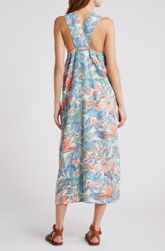 Faherty Bay Twist Seersucker Halter Floral Dress - Size Small