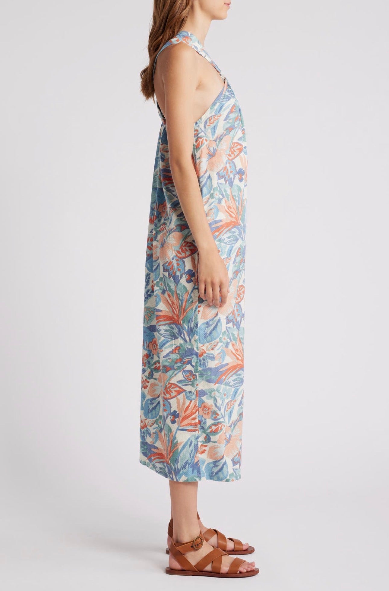 Faherty Bay Twist Seersucker Halter Floral Dress - Size Small