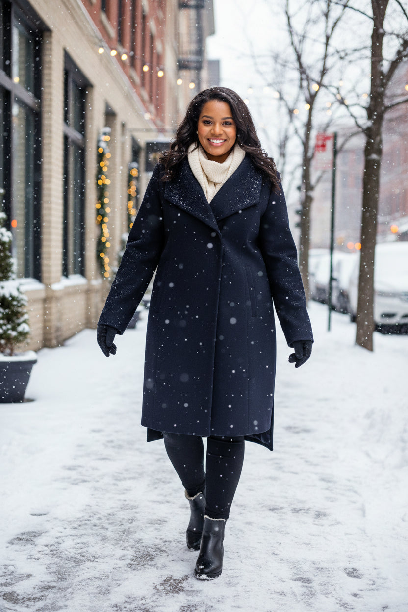 Navy Belted Wool Blend Wrap Coat by Cole Haan - Size 14