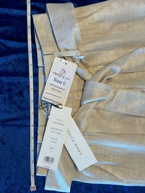 NWT Veronica Beard Zelly Pants in Beige with Silver Hue - Size 0