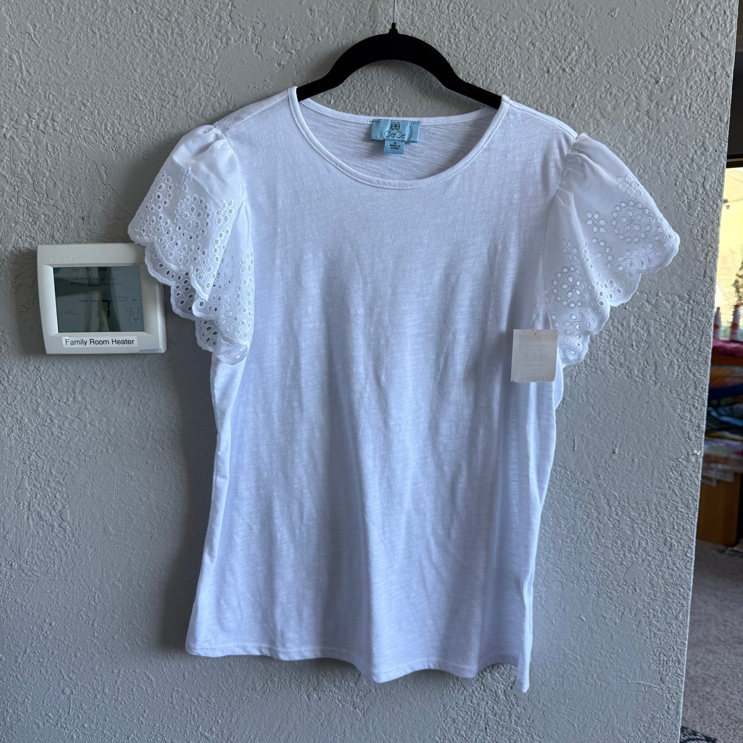 CeCe Eyelet Lace Sleeve Tee - medium