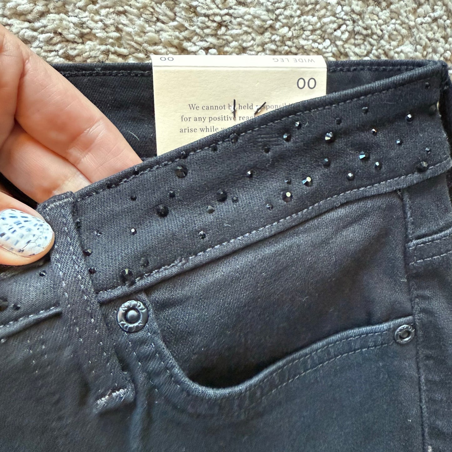NYDJ Teresa Rhinestone Wide Leg Jeans - Size 00