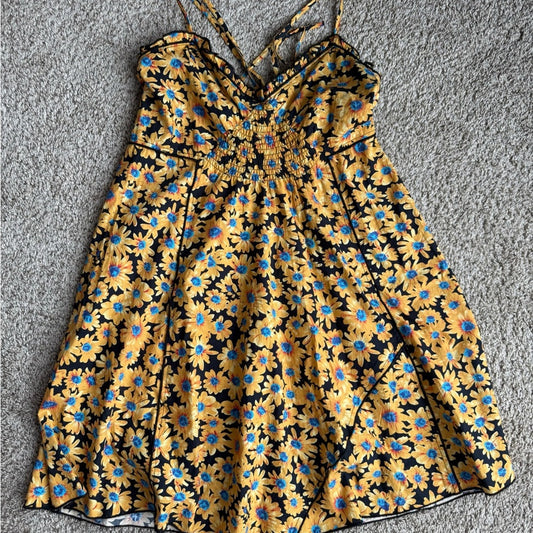 Floral Yellow and Blue Sundress by Top Shop - Size 4