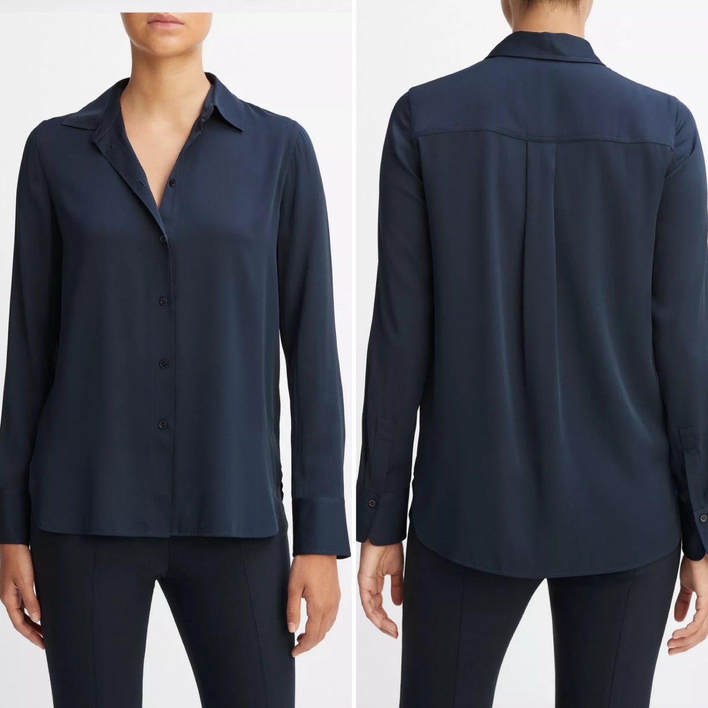 Vince Navy Stretch Silk Blouse -Size XL