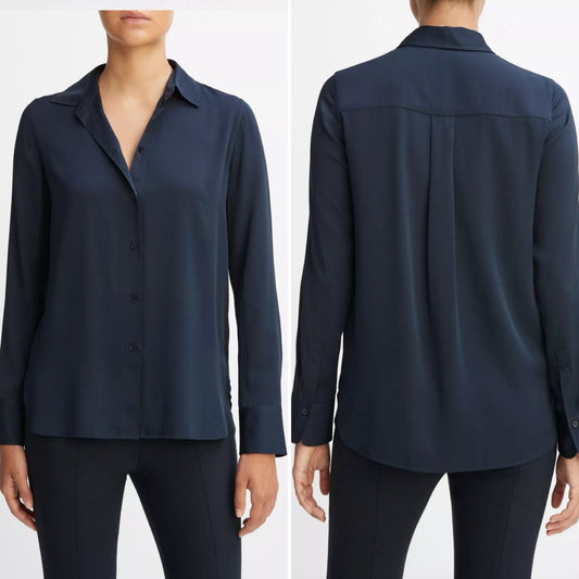 Vince Navy Stretch Silk Blouse -Size XL