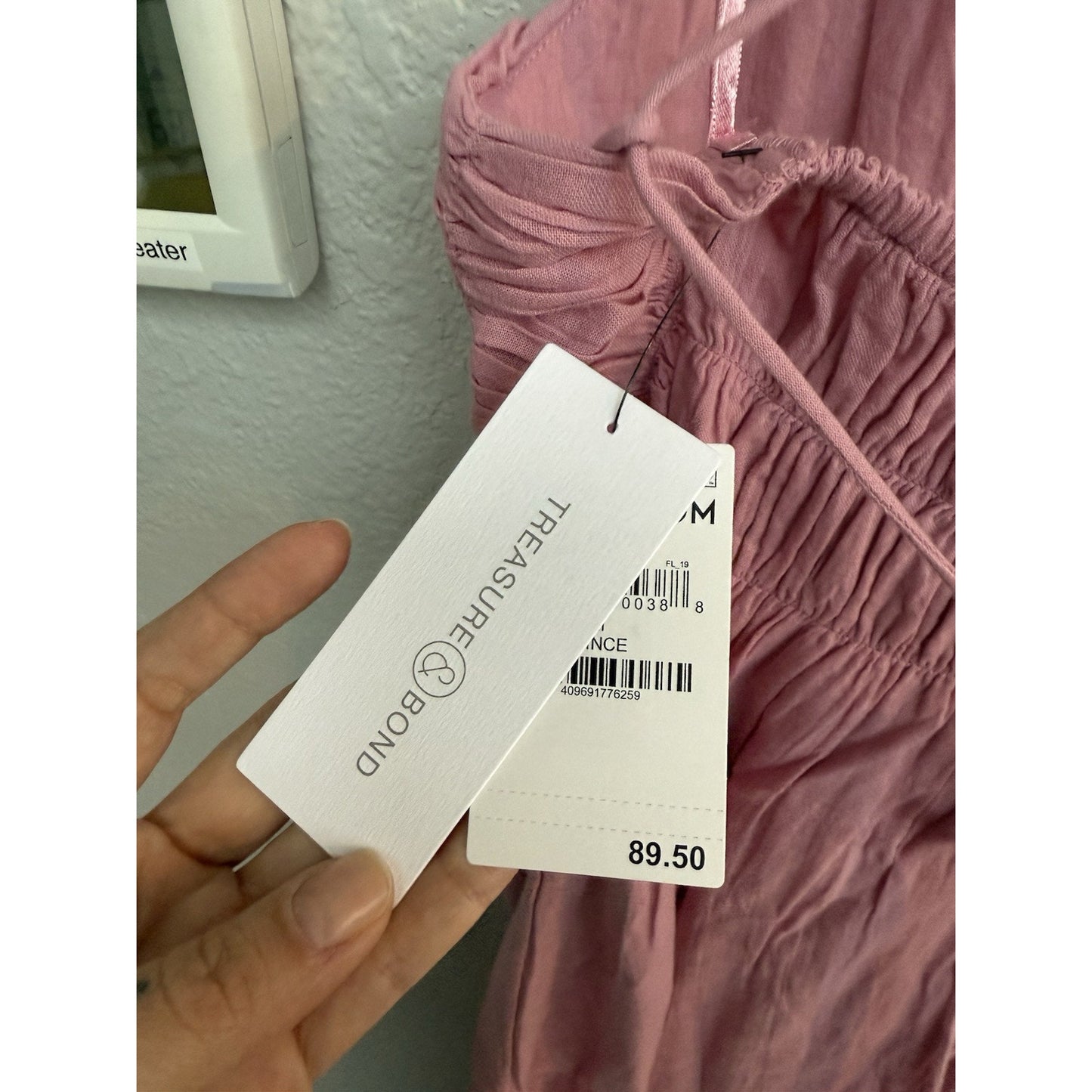 Treasure & Bond Smocked Bodice Strappy Back Cotton Maxi Dress in Pink - XL - MSRP $89