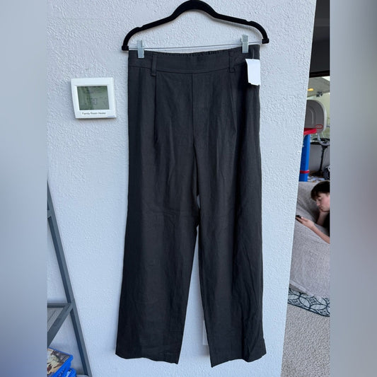 VINCE Black Linen Wide-Leg Pants - Medium
