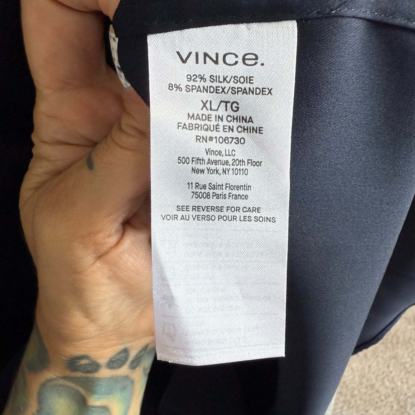 Vince Navy Stretch Silk Blouse -Size XL