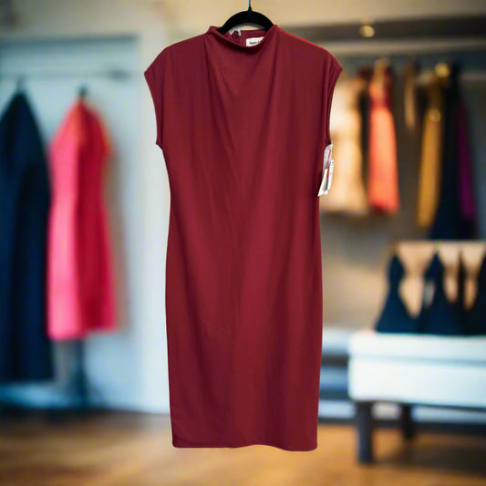 Open Edit Smooth Edit Funnel Neck Midi Dress Cap Sleeves in Red - L - New