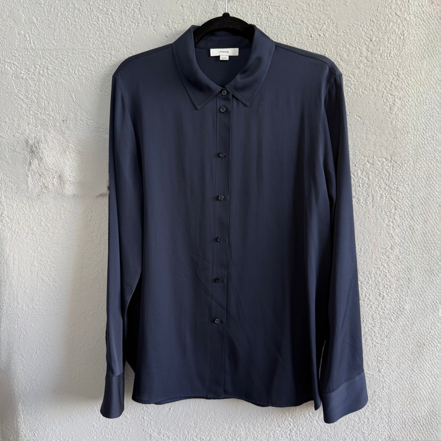 Vince Navy Stretch Silk Blouse -Size XL
