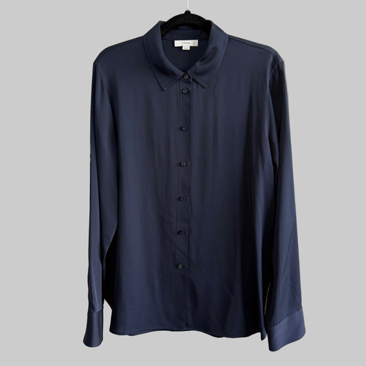 Vince Navy Stretch Silk Blouse - Size XL