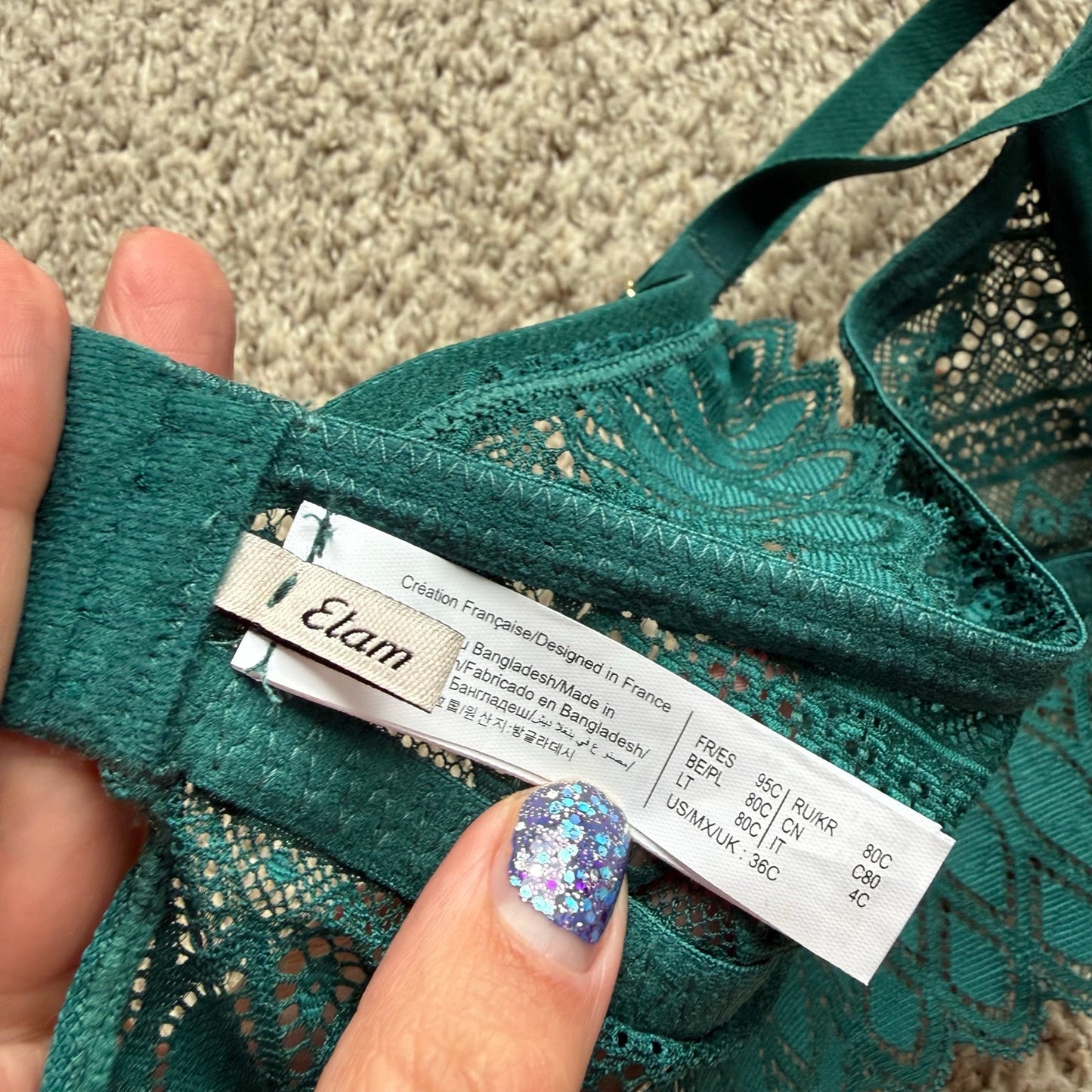 Etam Emerald Green Push Up Bra - Size 36C