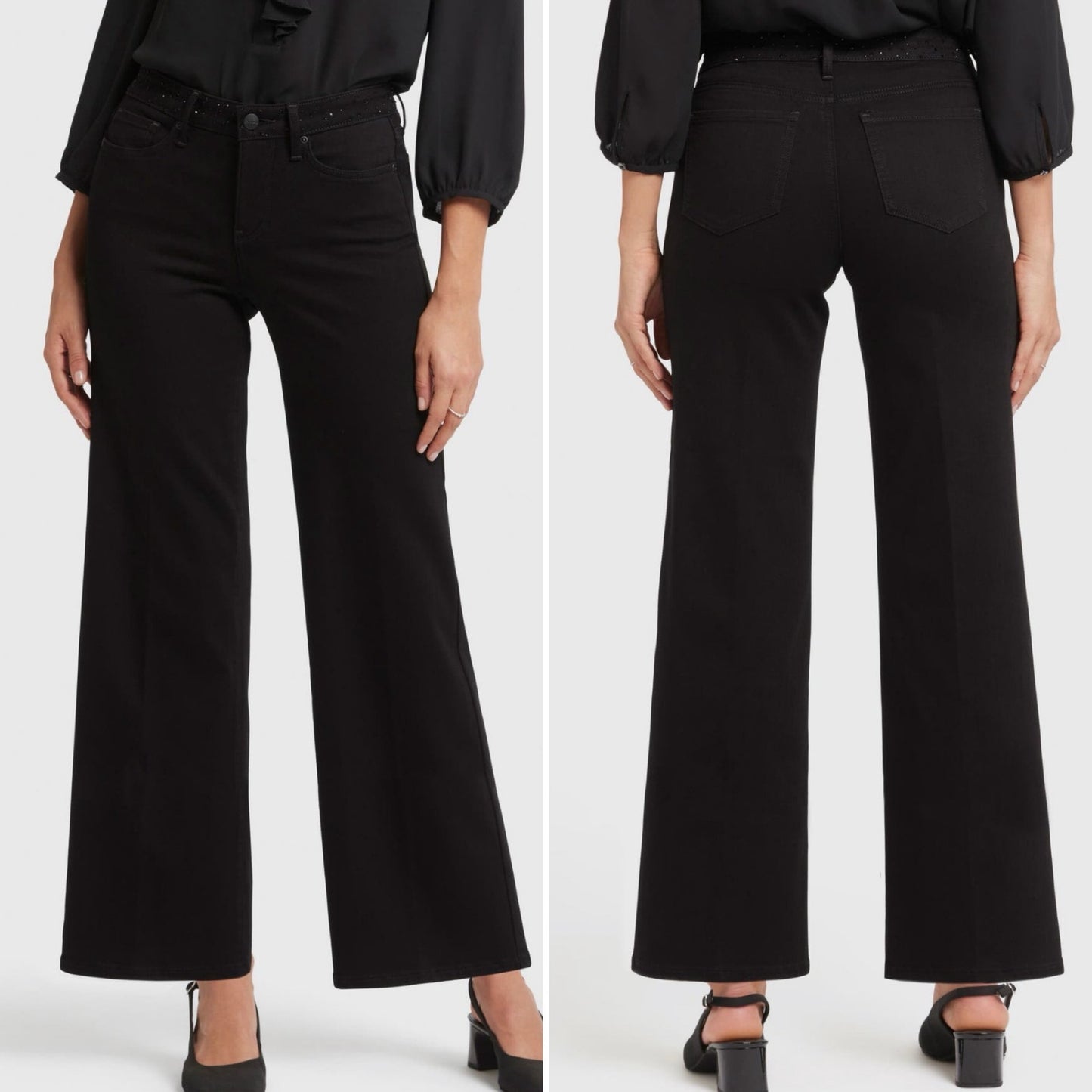 NYDJ Teresa Rhinestone Wide Leg Jeans - Size 00