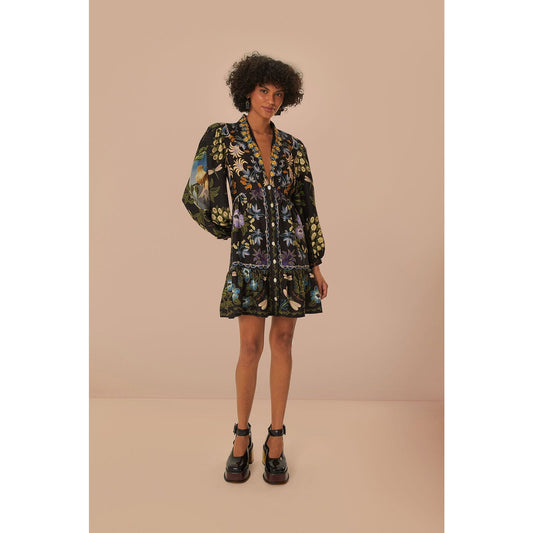 Farm Rio Black Winter Garden Mini Dress Size XS